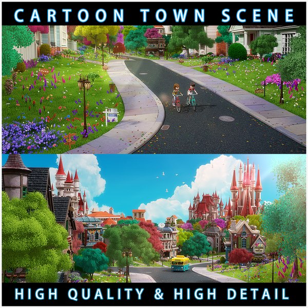 Cartoon Town City Home Exterior Scene 3D model