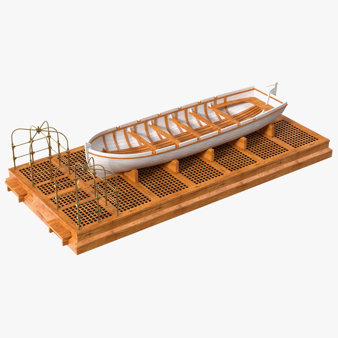 Old Wooden Boat on Deck 3D model preview