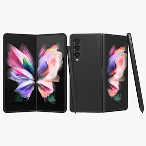 Samsung Galaxy Z Fold 3 Black with S-Pens Animated 3D