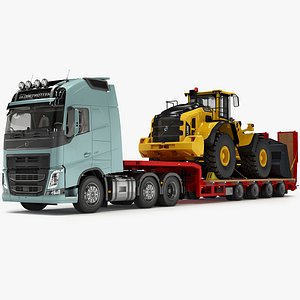 Volvo FH and Loader VOLVO L220H on Lowboy Trailer