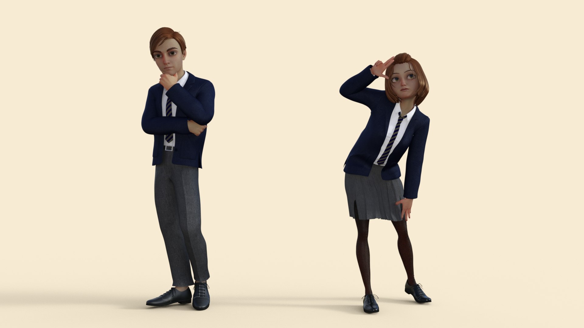 3D High School Student Girl And Boy Model - TurboSquid 2097669