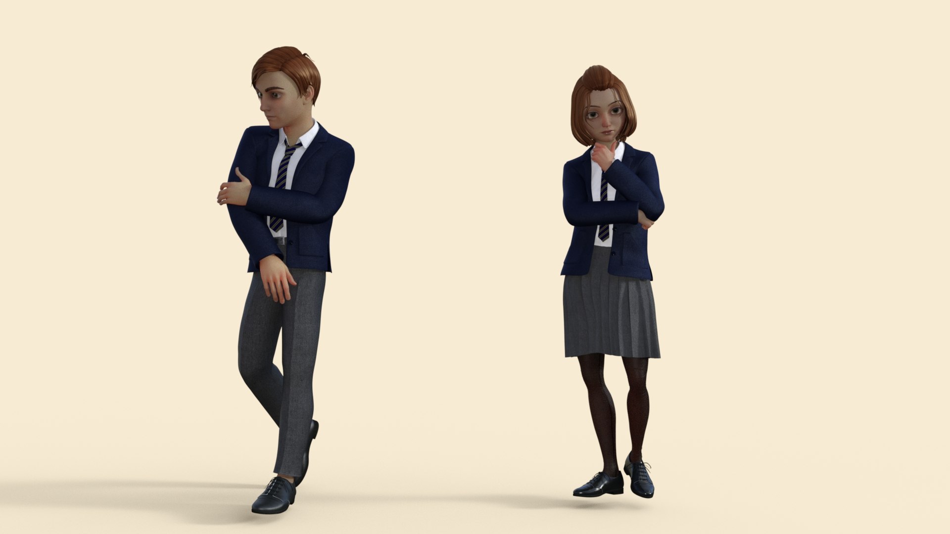 3D High School Student Girl And Boy Model - TurboSquid 2097669