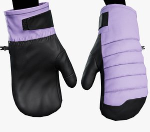 3D Light Violet And Black Snowboard Gloves
