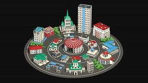 3D City center street  low poly model