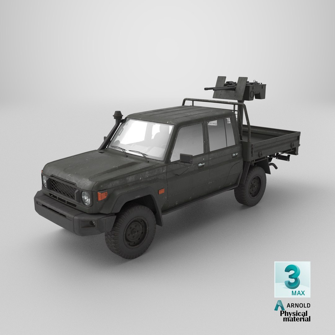 Armed Light Tactical Pickup Truck with Machinegun  Worn- PBR ORM 3D https://p.turbosquid.com/ts-thumb/FB/o3cva5/CR/stemcell_max_physical_render/png/1787754680/1920x1080/fit_q87/f880b16eb26f139eeadcf799354737669d11ad97/stemcell_max_physical_render.jpg