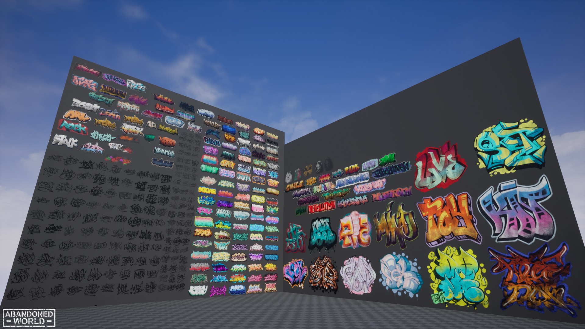 Graffiti Pack Decals 5 in 1 for UE4 and Unity 3D https://p.turbosquid.com/ts-thumb/FB/sHrjwK/TE/screenshot00005/jpg/1657615197/1920x1080/fit_q87/4b840a04354f82c2780b26cee49167130fa9b9e4/screenshot00005.jpg