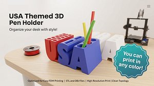 USA Themed Desk Organizer 3D Printable Pen Holder 3D model