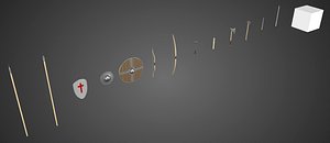 3D set medieval weapons bow model