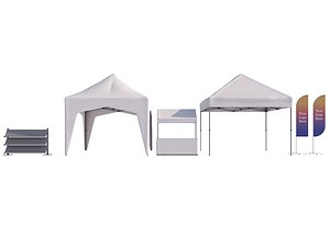 3D model Event Exhibition Tent 8 and Banner flags 3D model