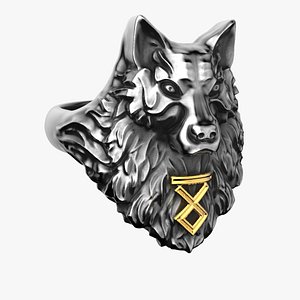 3D Wolf Rune ring