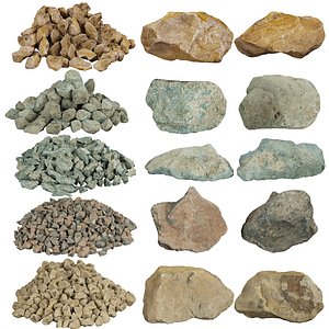 3D 3D Scanned Stone Collection -3 Real Rocks with LODs 4K