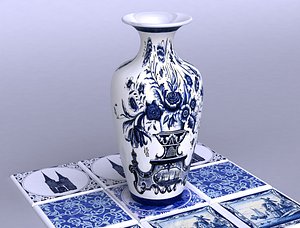 DUTCH DELFT VASE AND PORCLAIN TILES