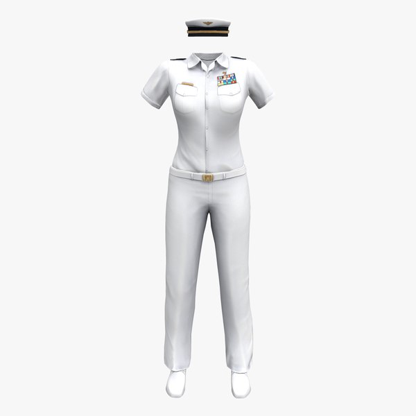 3D Women Summer White Navy Officer Military Uniform Outfit