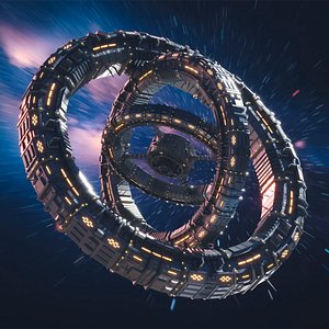 Rotating Space Station Ring System Animated Rigged