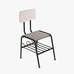 3D wooden school chair with black painted iron legs