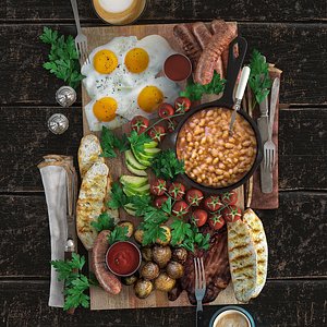 3D english breakfast platter foods model