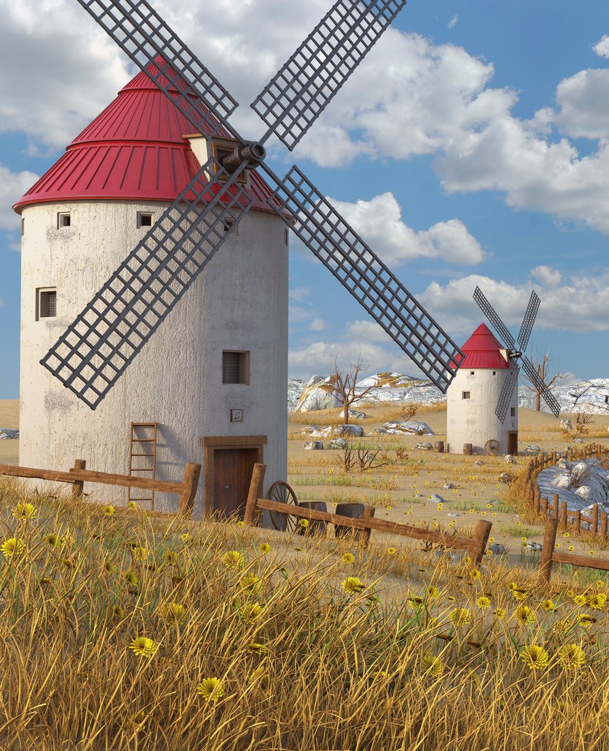 3D landscape windmill spanish model https://p.turbosquid.com/ts-thumb/FG/AWokJ2/mY5aOj67/winmill2/jpg/1534846152/1920x1080/fit_q87/1bd33816ac9d89f30eeaaa40e9ef0b86830ef8b3/winmill2.jpg