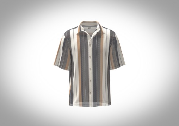 3D model Relaxed fit shirt made of open textured fabric and short sleeves Button-up front