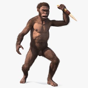 Homo Habilis with Knife in Fighting Pose Fur
