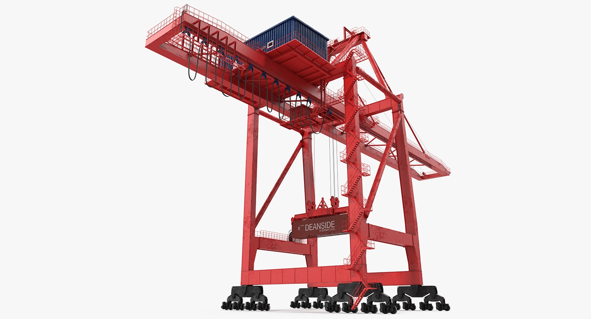 Port Container Crane Red with Container 3D model preview