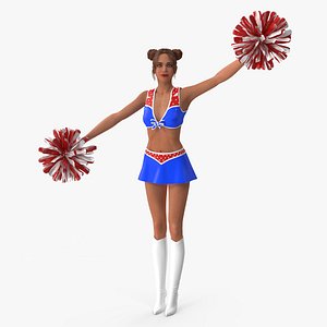 European Woman Dancer with Pompoms Rigged