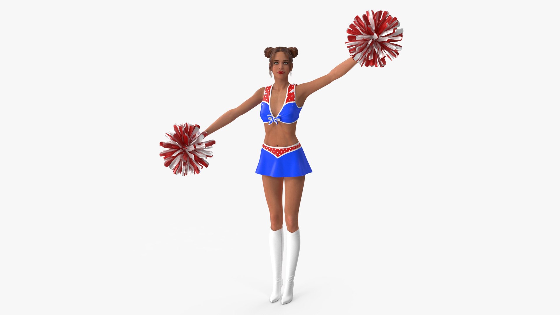 European Woman Dancer with Pompoms Rigged 3D model preview