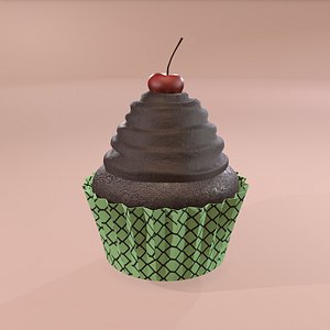 3D chocolate lava cherry cupcake model