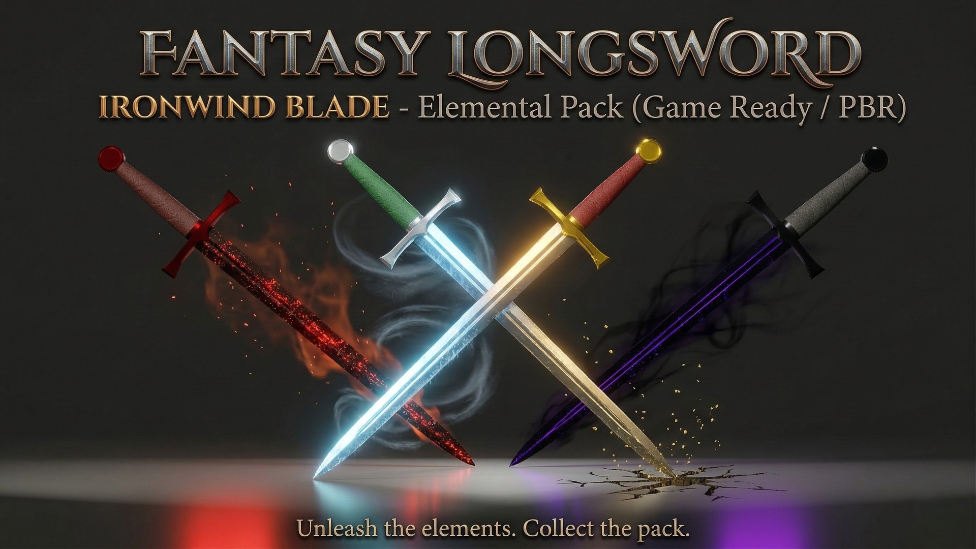 3D Fantasy Longsword Ironwind Blade - 4 Skins PBR Game Ready Model ...