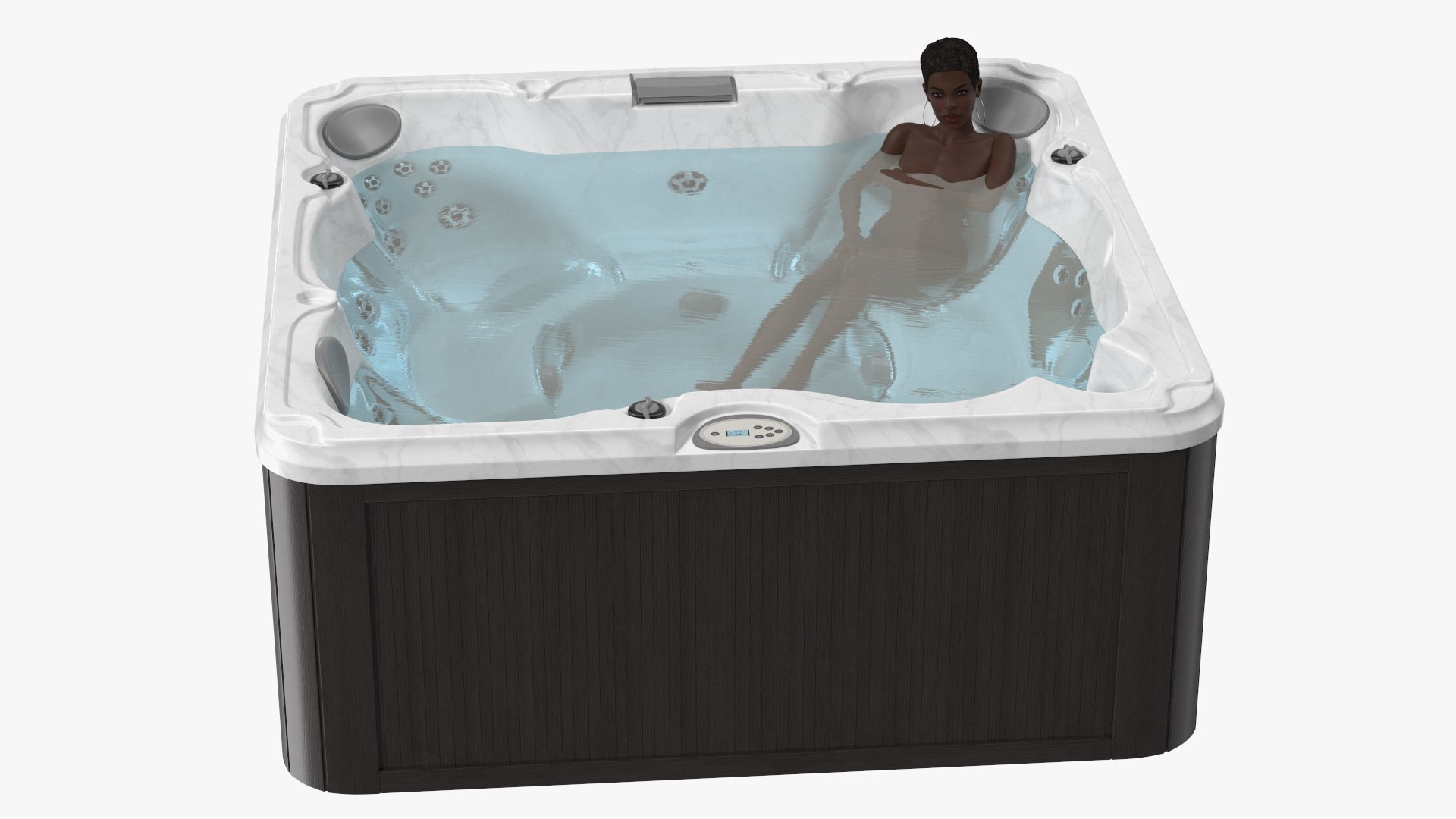 Nude Dark Skin Woman in Large Hot Tub Rigged 3D model preview