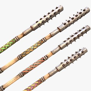 3D Medieval Polearms Mace Iron War Staff Weapon Set