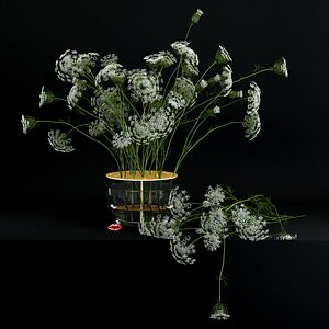 3D realistic flowers ikebana vase