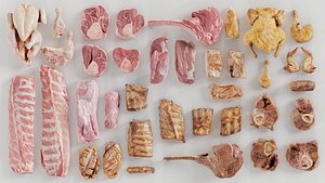 36 Meat and Chicken Raw and Cooked 3D model