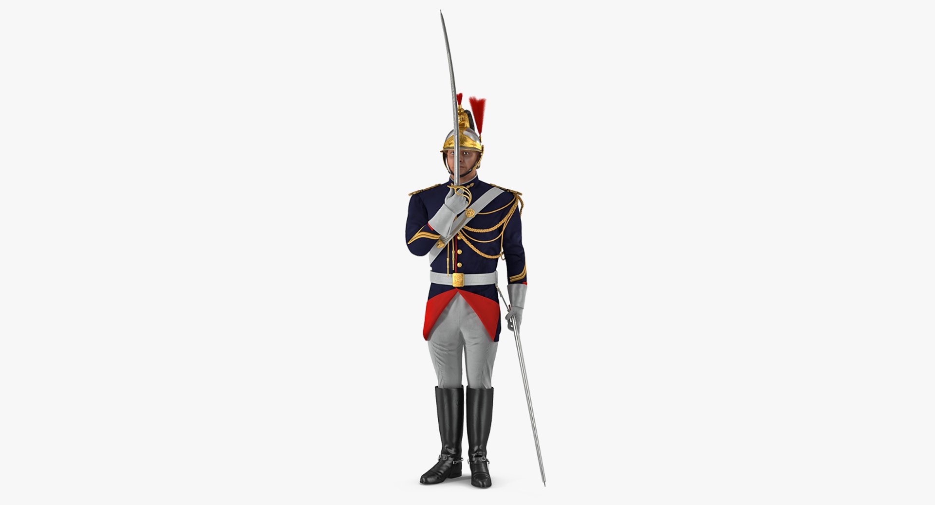 French Republican Guard in Traditional Uniform Rigged for Maya 3D Model 3D model preview