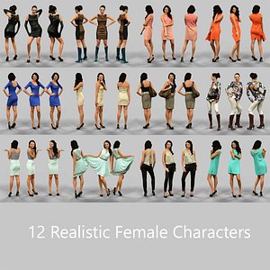 12 realistic characters 3d model