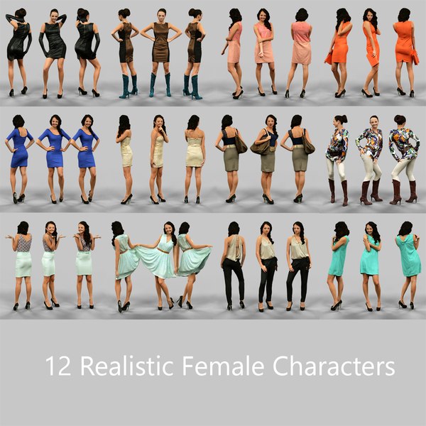 12 realistic characters 3d model