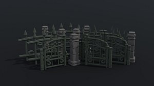 3D Low-poly Cartoon fantasy cemetery fence kit 2 Polygonal