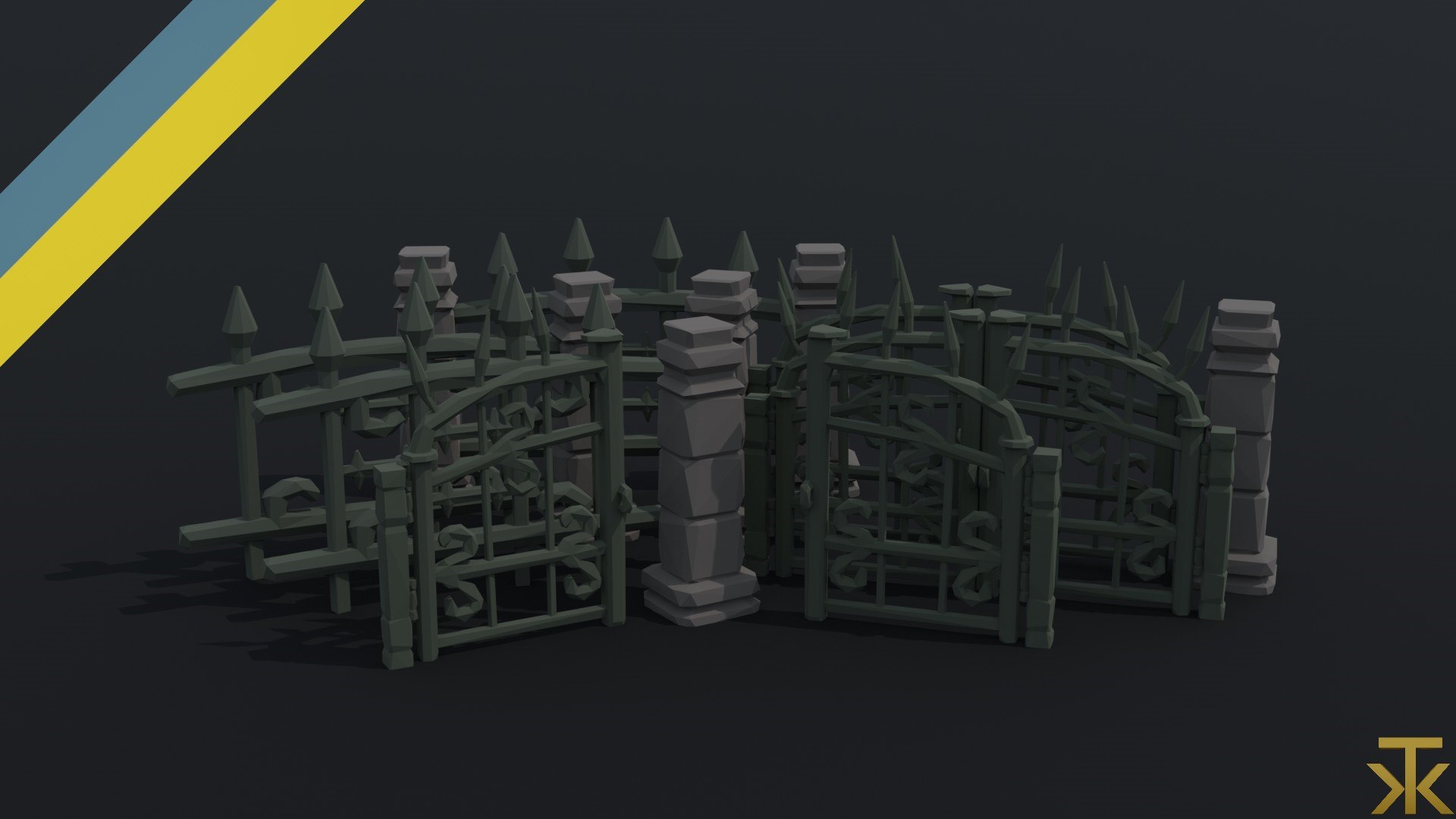 3D Low-poly Cartoon fantasy cemetery fence kit 2 Polygonal - TurboSquid ...