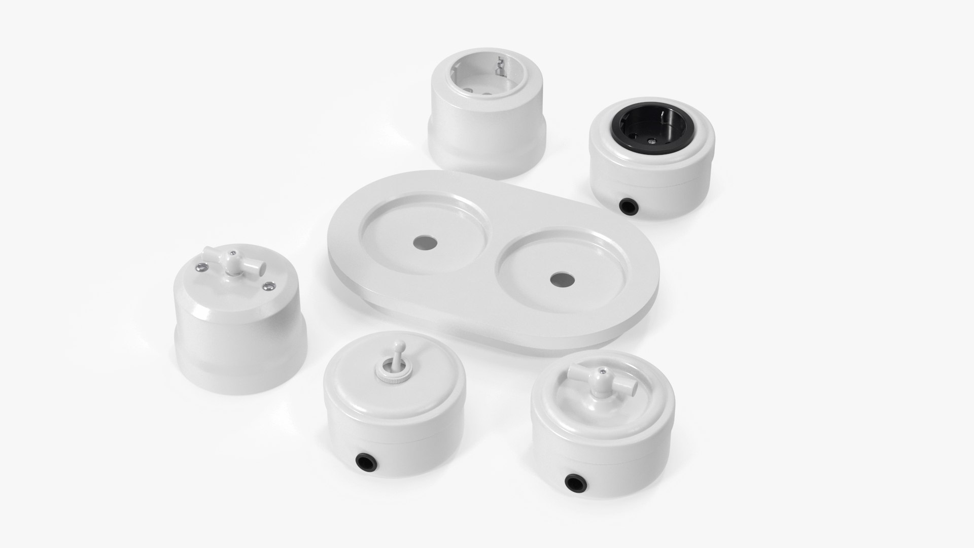 Retro Ceramic Electrical Set White 3D model preview