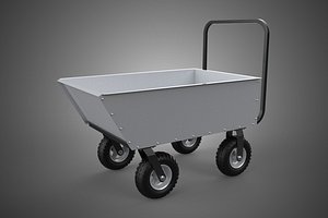 FOUR WHEEL PUSH CART STEEL TUB GARDEN WAGON TROLLEY WHEELBARROW 3D