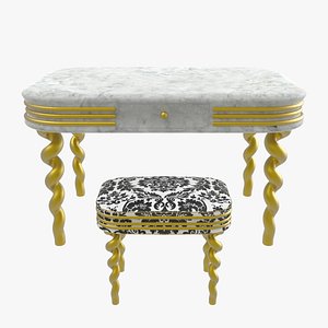Luxury Gold Patterned Marble Table and Stool model