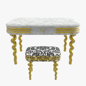 Luxury Gold Patterned Marble Table and Stool