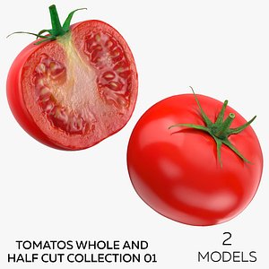 3D Tomatos Whole and Half Cut Collection 01 - 2 models