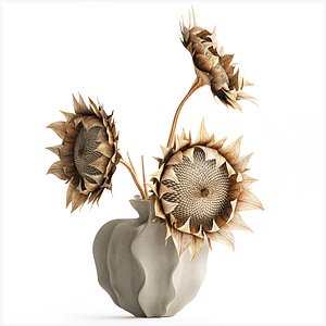 3D Bouquet dried flower branches sunflower vase decor new model