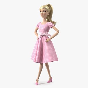 3D Barbie Doll in Pink Dress model