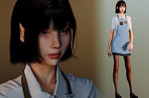 Waitress Girl - Game Ready 3D model