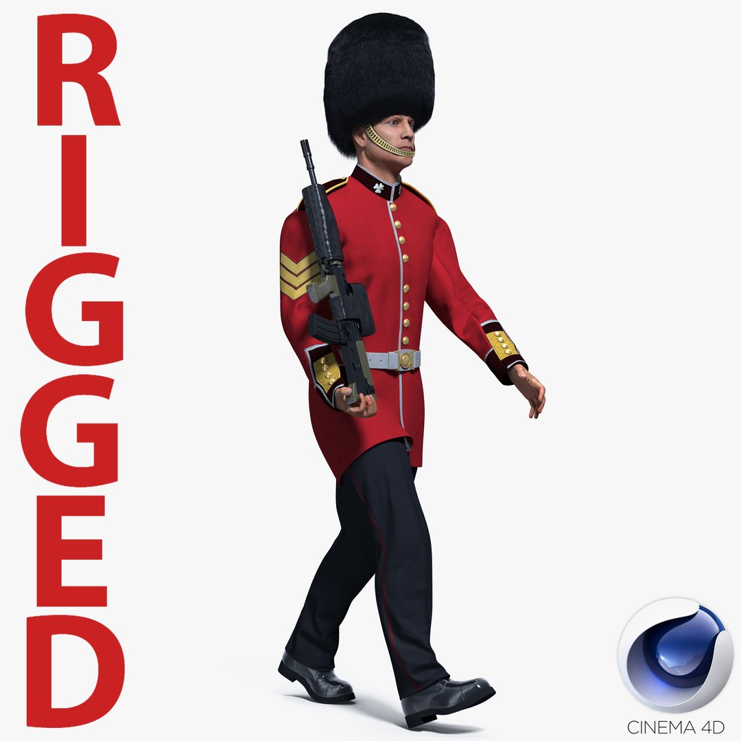 British Royal Guard Soldier Rigged for Cinema 4D 3D Model 3D model preview