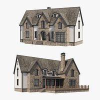 English Tudor Stone House Two-Story - Mid-Poly Archviz Exterior