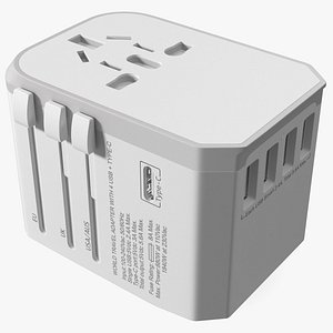 3D Universal Travel Adapter with USB White model