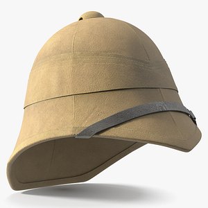 Used British Military Pith Helmet Beige Brim Strap 3D