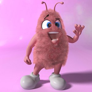 cartoon pink creature rigged 3d obj
